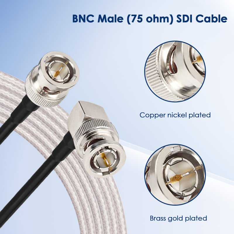 XRDS -RF 3G/6G SDI Cable HD-SDI BNC Male to Right Angle BNC Male 75 Ohm RG179 Jumper Cable 3ft for Surveillance Camera System Cables/CCTV/DVR - Image 2